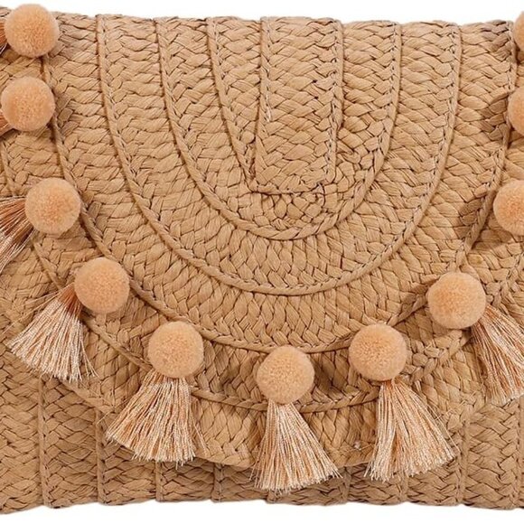 Weave ,Straw Clutch Summer Evening Summer Beach Party Purse Woven Straw Bag Enve - Picture 1 of 5